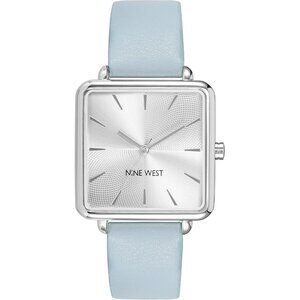 Women's Blue/Silver Tone Buckle Closure Faux Leather Strap Crystal Lens Watch